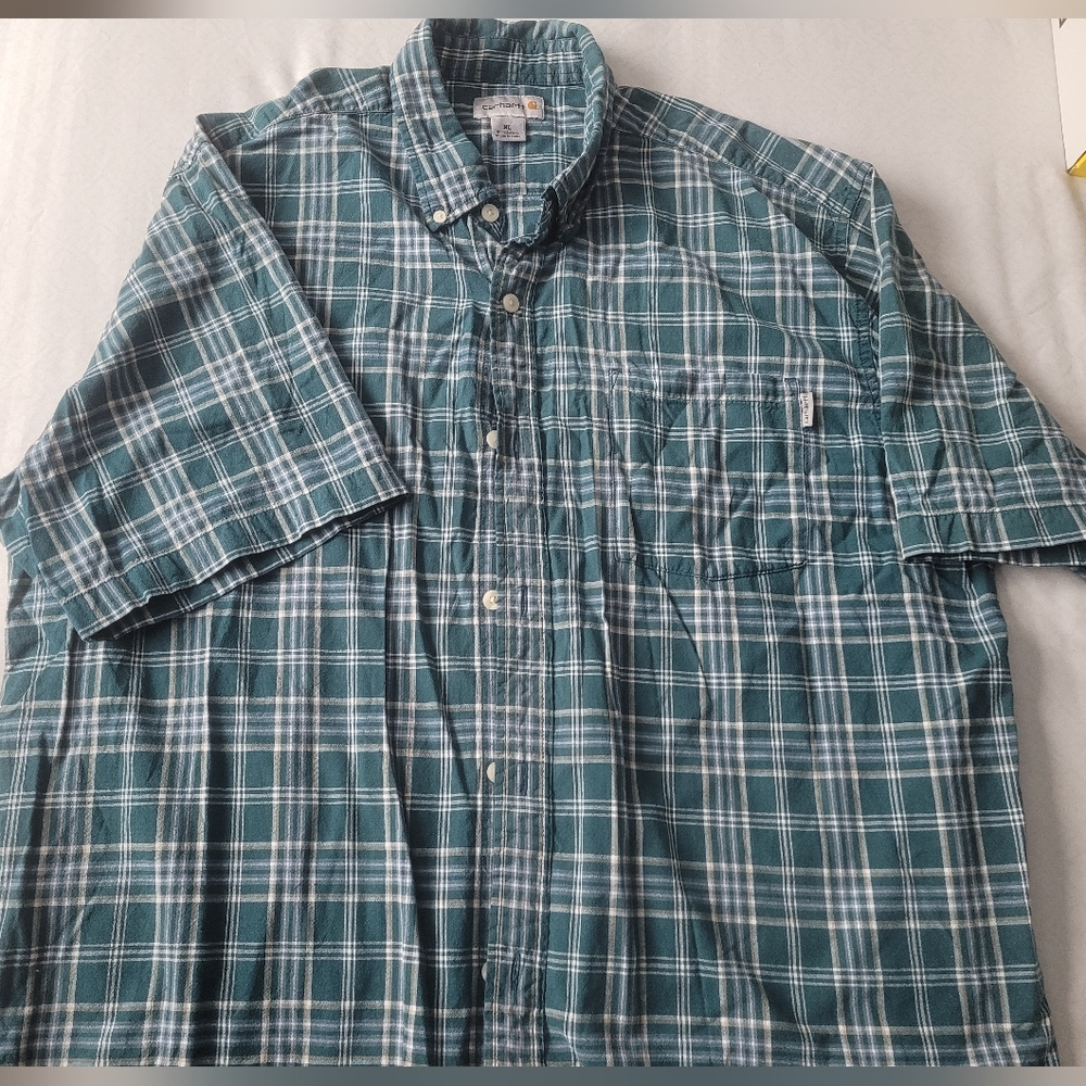 Carhartt Men's Green Plaid Button Down Shirt